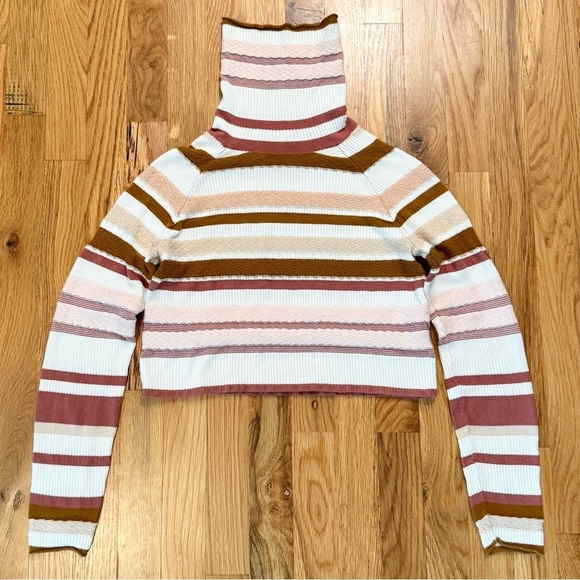 Free People Tops - Free People Striped Cropped Mock Neck Turtleneck Knit Top XS | Flawed